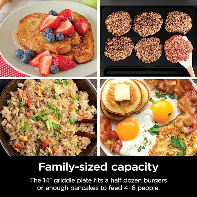 Ninja Sizzle Indoor Griddle, 14’’, Electric Grill, For Eggs, Burgers, Bacon, Pancakes, Veggies, and More, Nonstick, Dishwasher Safe, 500F, Even Cooking, GR100GDL (Renewed)