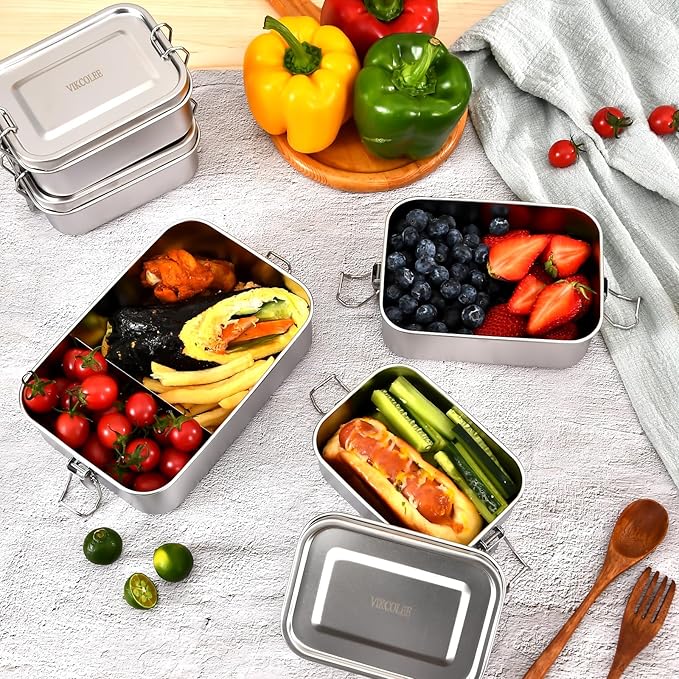 4 PCS Stainless Steel Bento Box 850ml, Metal Lunch Box Food Containers, Steel Lunch Container for Home, Work, Camping