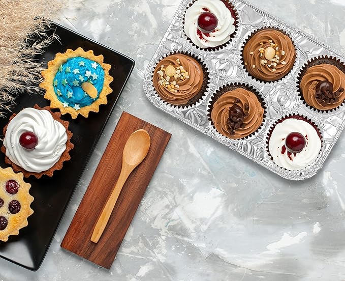 PARTY BARGAINS 6-Cup Aluminum Muffin Pans - 40 Pack, Standard Size Cupcake Pans, Disposable Muffin Tin for Baking (Max 240°C)