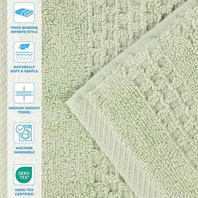 Superior Playa Zero Twist Cotton Medium Weight Towels, For Kitchen, Bathroom, Shower, Spa, Plush, Quick Dry, Ultra-Soft Towels, Bath Essentials, Waffle Textured, Absorbent Hand Towels, Set of 6, Green