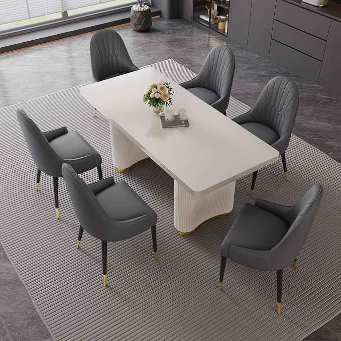 AF ARTISAN FURNITURE Grey Dining Chairs Set of 2 with High Backs Mid Century Modern Kitchen Dining Room Chairs PU Faux Leather Upholstered Large Padded Accent Chair with Legs