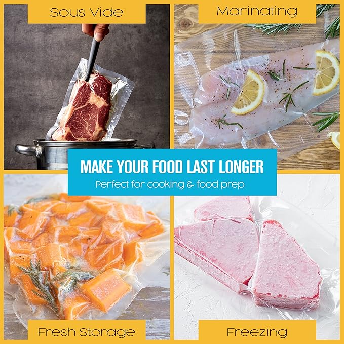 Houseables Vacuum Sealer Bags, Vacuum Sealer Rolls, Food Saver Bags Rolls, 11 Inch, Vac Seal, Sous Vide, Food Storage, Freezer, Sealing, Machine, Cooking, Air Sealable, BPA Free, Heavy Duty 11x16, 6PK