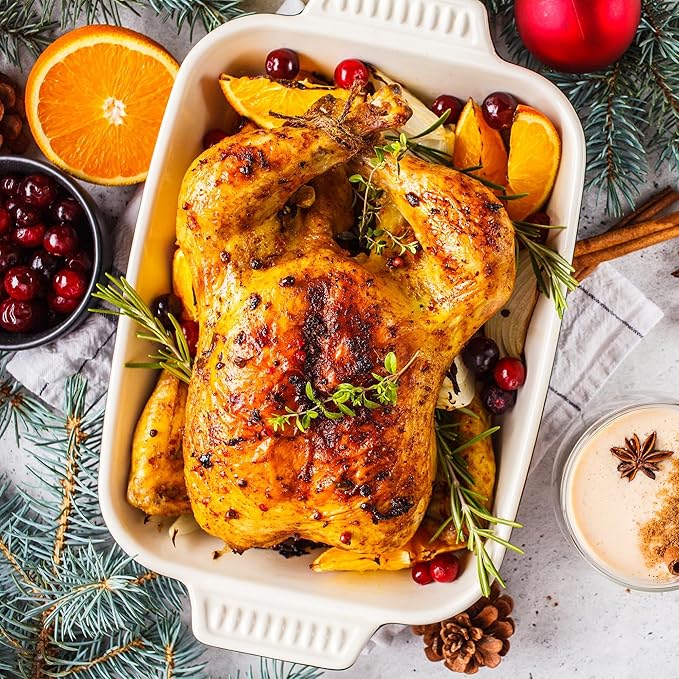 Royalcraft Roaster Oven with Self-Basting Lid, 18qt Electric Roaster with Removable Pan & Rack, Turkey Roaster Oven with Defrost & Warm Function, Stainless Steel, Red