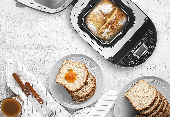 Elite Gourmet Programmable Bread Maker, 2 lb Loaf, 3 Sizes, 19 Presets incl. Gluten-Free, Dough & Jam, Delay Timer, Black