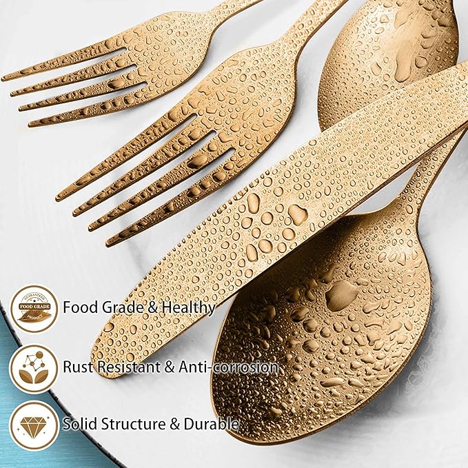 LIANYU 30 Piece Gold Silverware Set, Stainless Steel Gold Flatware Cutlery Set for 6, Fancy Kitchen Utensil Tableware for Home Restaurant Party, Satin Finish, Dishwasher Safe