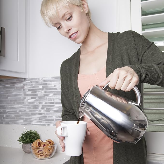 SterlingPro Stainless Steel French Press Coffee Maker Large 1 L (34 oz) with 2 Extra Filters Silver – Double Walled Insulated Coffee Press Keeps Drinks Hot, Easy to Use, Stylish Design for Rich Flavor