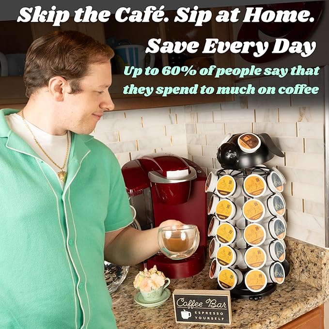 Made Easy Kit Carousel Coffee Pod Holder - Compatible with Keurig K-Pods K-Cups - Countertop 360 Spin Rack Storage Organizer - Revolving Base - Capsule Café Station Bar (Dog Black, Large)
