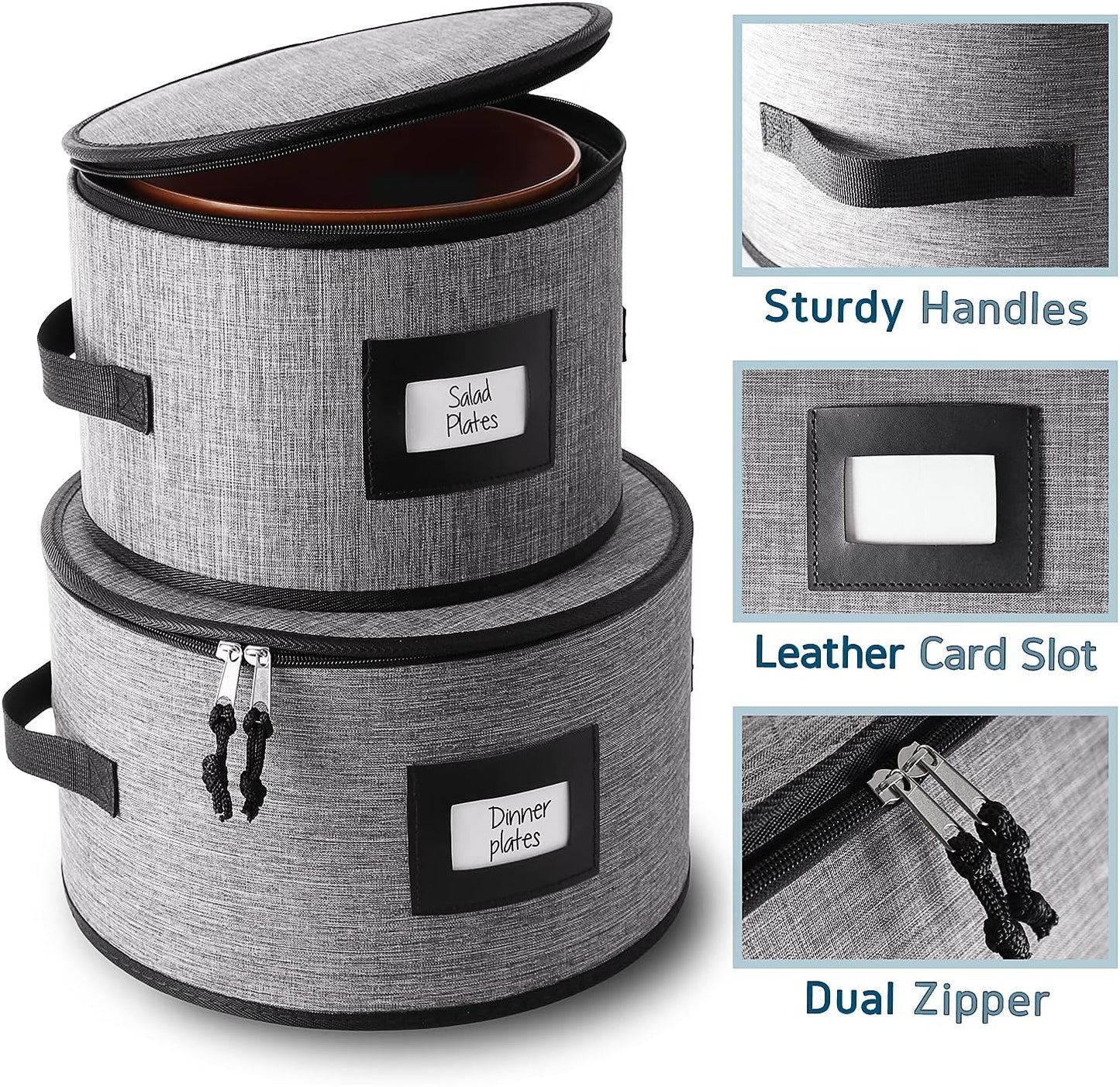 Fine China Hard Shell Dish & Utensil Storage Containers - 6 Piece Stackable Plate Storage with Dividers for Moving & Seasonal Use