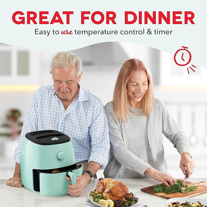 Dash Tasti-Crisp™ Air Fryer - AirCrisp® Technology - Compact Design with Adjustable Temperature Control - Nonstick Fry Basket & Auto Shut-Off Feature - 6 Quarts - Aqua