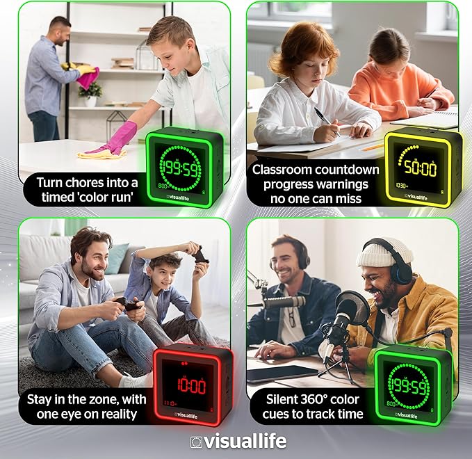 Visual Life Timer for Kids, Adults, ADHD, Autism & Dyslexia - New Timed Color Cues Anchor Focus, Track Progress & Guide Transitions - for Home, Teacher Classrooms, Homeschool, Business & Groups