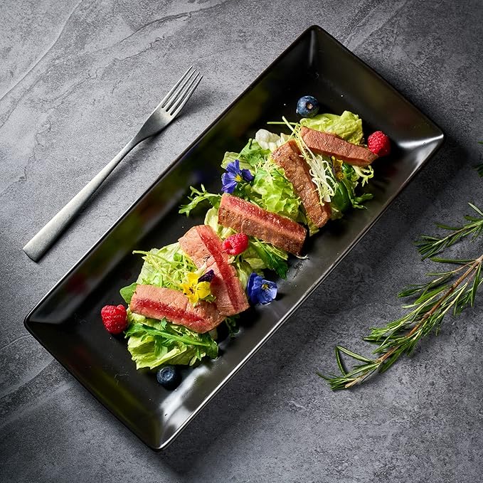 Gomakren Serving Platter Serving Dishes, 14 Inch Porcelain Serving Trays for Party, Large Serving Platters and Trays, Rectangular Sushi Plates for Entertaining Thanksgiving Christmas, Set of 4, Black