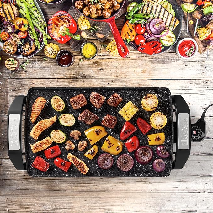 Starfrit The Rock Electric Reversible Grill & Griddle - Rock.Tec Non-Stick - Variable Temperature Control – Cool-Touch Handles - 1500W - Black