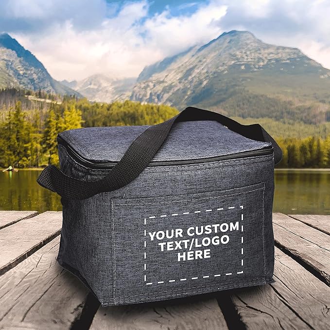 Custom Insulated Cooler Lunch Bag Set of 50, Personalized Bulk Pack - Perfect for Work, Travel, Outdoor Events - Black