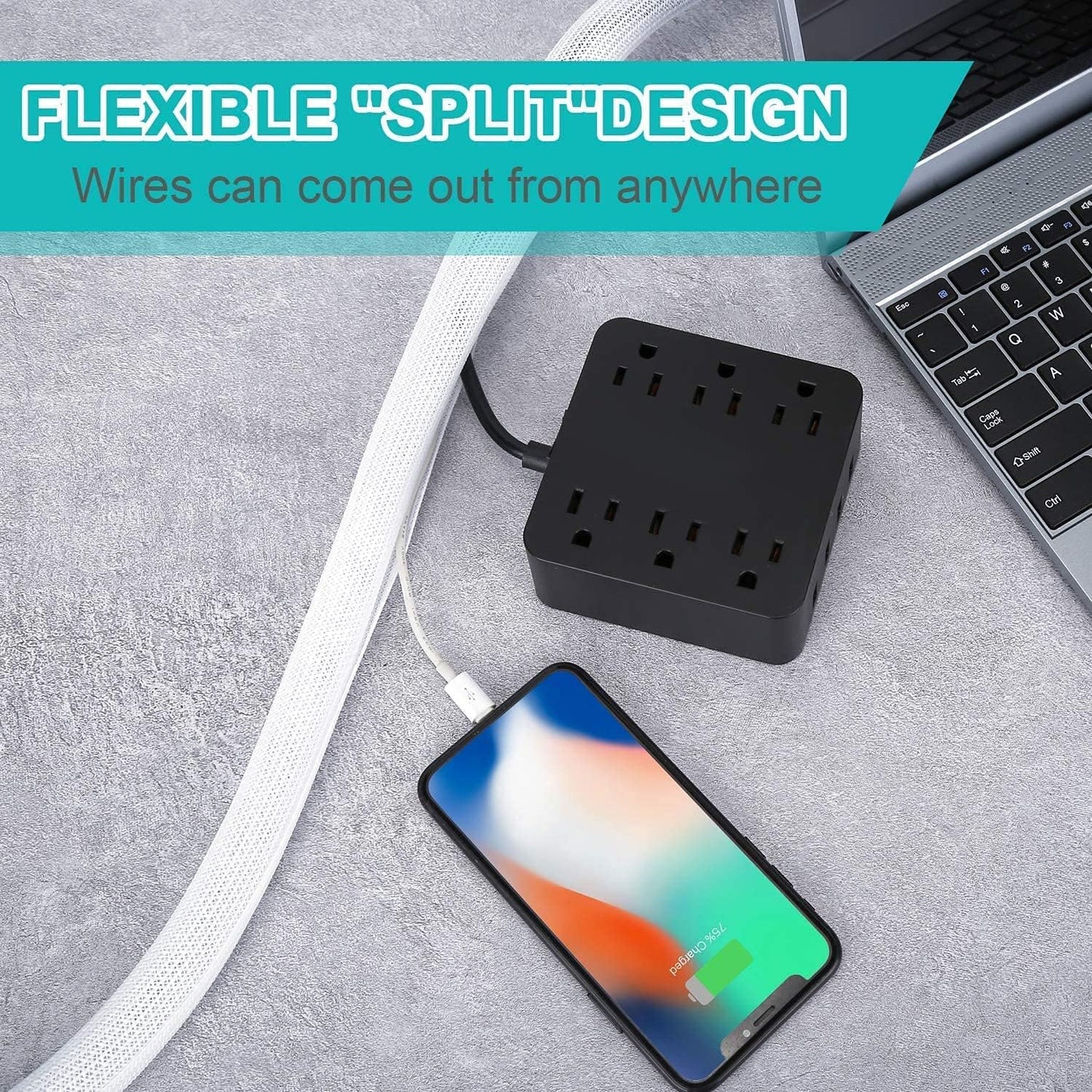 6.6ft - 1.2 inch White Cable Sleeve, Cable Organizer for Desk PC TV Computer, Wire Protector Cable Wrap Cover, Cord Management for Home Office