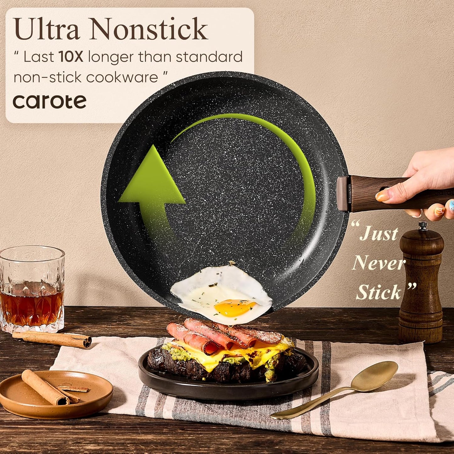 CAROTE 25pcs Pots and Pans Set Non Stick, Cookware Sets, Kitchen Set, Oven/Dishwasher/Fridge Safe, Space Saving Pots Set, Nonstick Set with Versatile Detachable Handle, Induction RV Set, Black