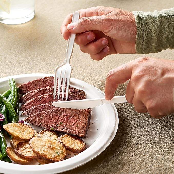 100% Compostable PLA Combo Cutlery Set Disposable Plastic Forks Spoons Knives 400 Pcs Biodegradable Utensils