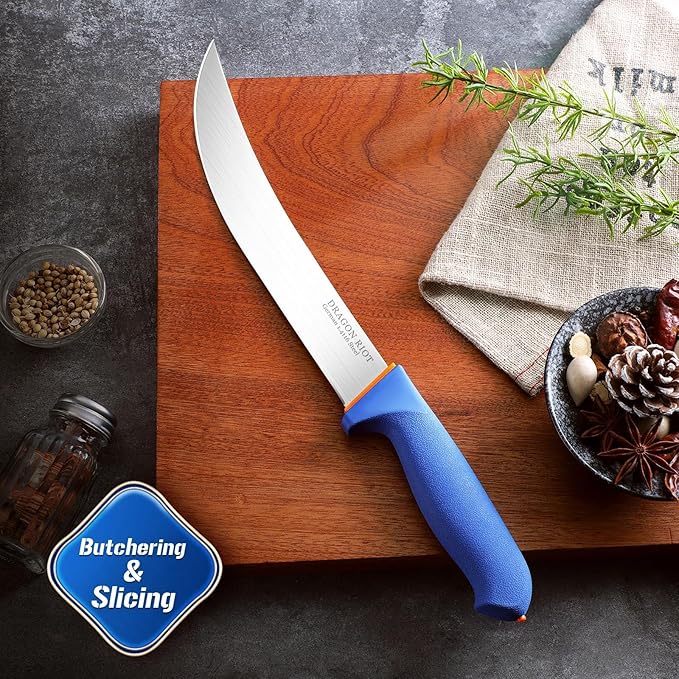 DRAGON RIOT Curved Butcher Breaking Knife,Super Sharp Carving Slicing Knife for BBQ,10 Inch Scimitar Blade for Meat Cutting,High Carbon Stainless Steel Cimeter Breaking Knives with Ergonomic Handle