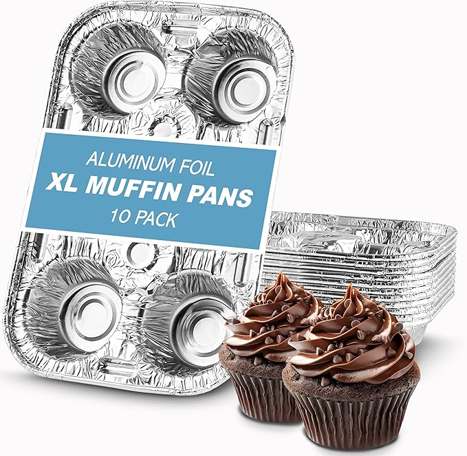 PLASTICPRO Aluminum Foil Muffin Pans Reusable and Disposable, Muffin & Pie foil Pan (10, 6 cavity XL)