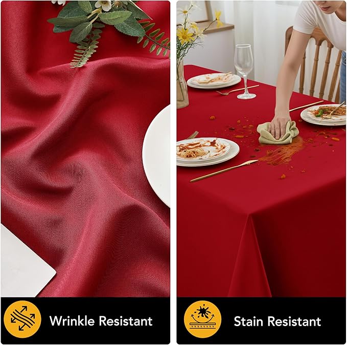 10-Pack Red Tablecloths for Rectangle Tables, 60 x 84 Inches, Stain-Resistant Polyester Fabric for 4 Foot Tables - Washable Table Covers for Weddings, Banquets, Birthday Parties, Events
