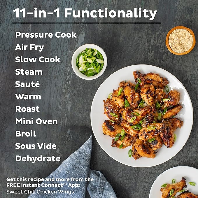 Instant Pot Duo Crisp 11-in-1 Air Fryer and Electric Pressure Cooker Combo with Multicooker Lids that Fries, Steams, Slow Cooks, Dehydrates,Free App With Over 800 Recipes, Black/Stainless Steel, 8QT