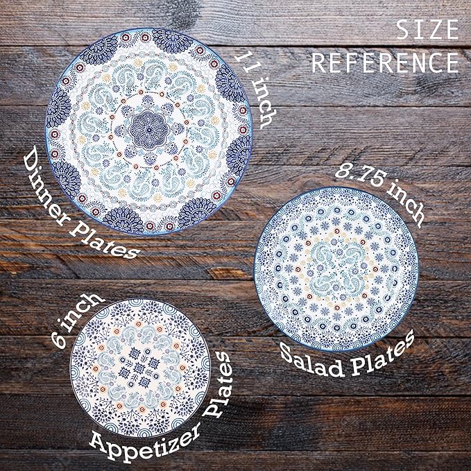 Bico Blue Talavera Dinner Plates Set of 4, 11 Inch Large Ceramic Plates for Pasta, Steak, Stylish Serving Dishes, Microwave and Dishwasher Safe, Gift for Housewarming and Thanksgiving