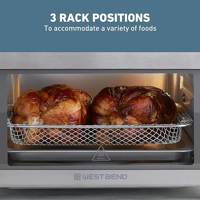 West Bend XL Air Fryer Oven 26-Quart with Digital Controls Easy-View Door and 24 Cooking Presets, Includes Nine Accessories, 1700-Watts, Metallic