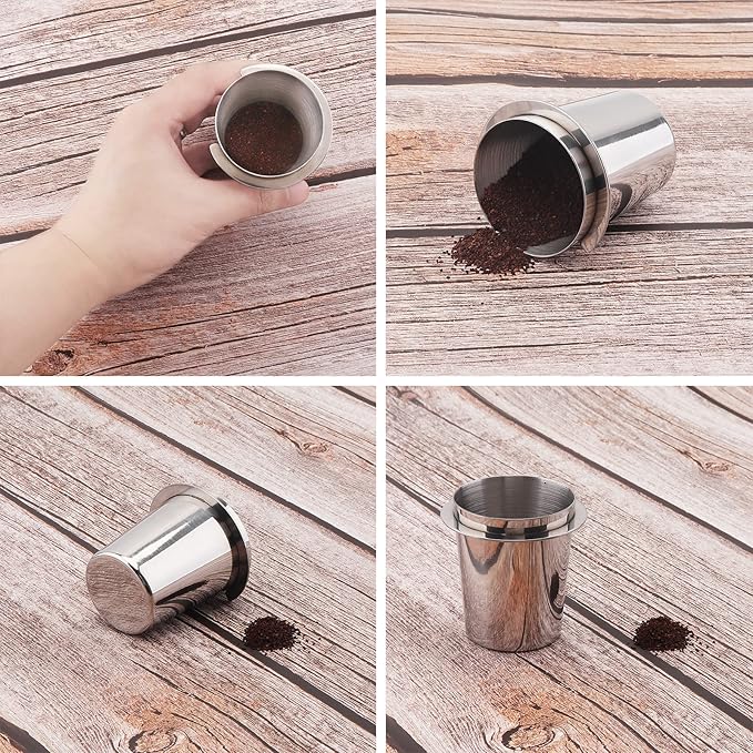 Coffee Dosing Cup 54mm, Espresso Coffee Dosing Cup, Stainless Steel Dosing Cup Compatible with All 58mm Portafilter,Coffee Powder Cup, Coffee Powder Feeder (1, Silver, 54mm)