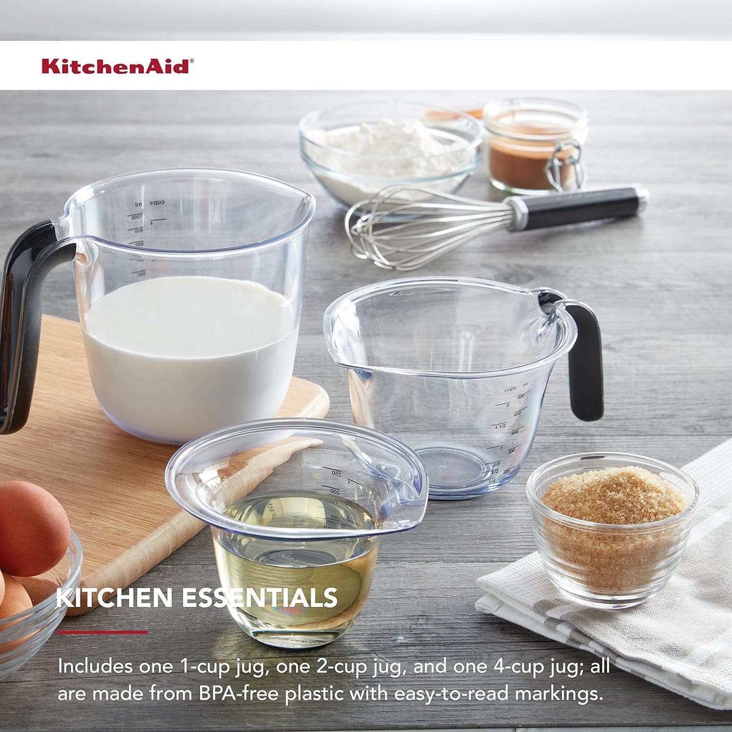 KitchenAid KQ298OSOBA Gourmet Set of 3 Measuring Jugs, Onyx