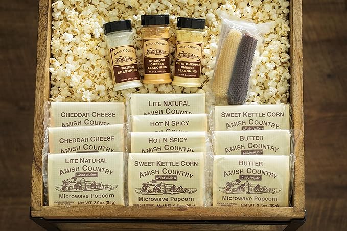Amish Country Popcorn | Old Fashioned Microwave Popcorn | Non-GMO, Gluten Free, Microwaveable and Kosher (Microwave Sampler Gift Pack, 10 bags & 2 Cobs)
