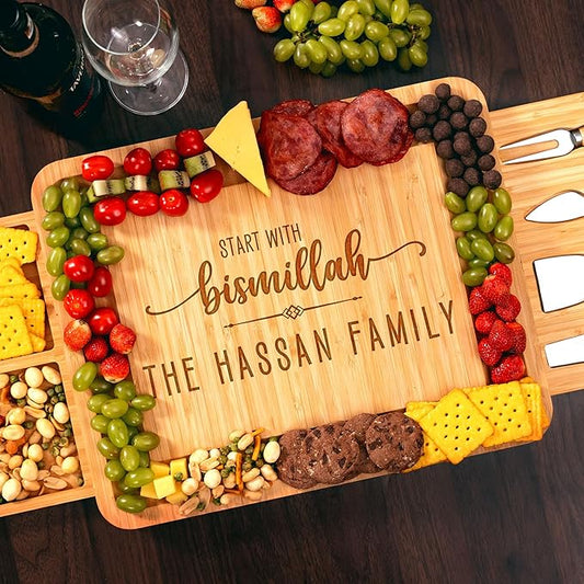 Personalized Start with Bismillah Charcuterie Boards, Ramadan Cheese Board Gift Set, Housewarming Charcuterie Boards - Islamic Gift, Ramadan Gifts, New Home Gifts for Muslim