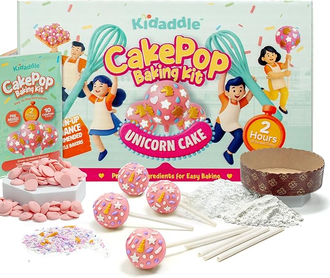 Kidaddle DIY Cake Pop Kit – Unicorn | Baking Kit with Premeasured Ingredients, Decorating Supplies | Made in USA | Certified Kosher | Christmas Gift
