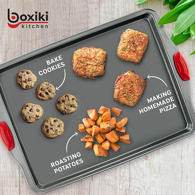 Duo: Non-Stick Steel 6-Cup Muffin Pan with Silicone Handles & Reusable Liners + Premium 11x14 Inch Non-Stick Baking & Cookie Sheet Pan.