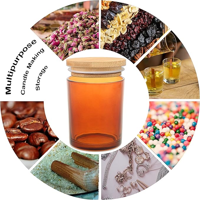 MILIVIXAY 12 pcs 10 OZ Amber Glass Candle Jars with Lids and Candle Making Kits - Bulk Empty Candle Jars for Making Candles - Spice, Powder Containers.