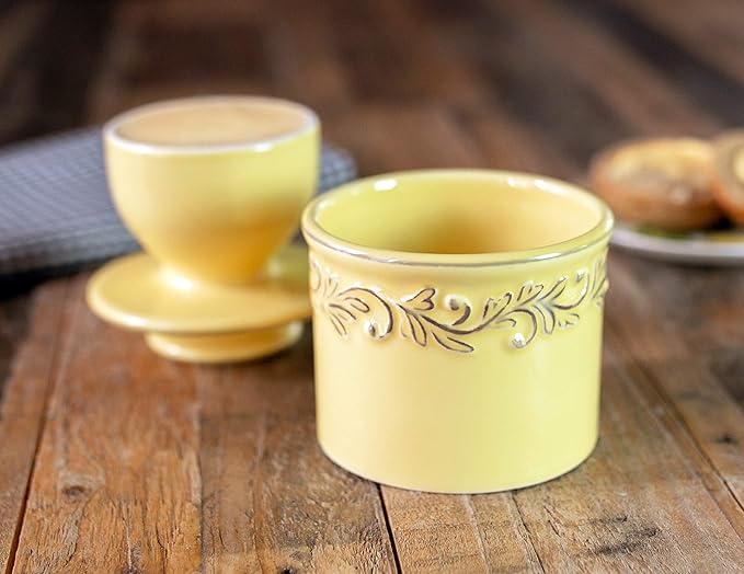 Butter Bell - The Original Butter Bell crock by L Tremain, a Countertop French Ceramic Butter Dish Keeper for Spreadable Butter, Antique Collection, Goldenrod