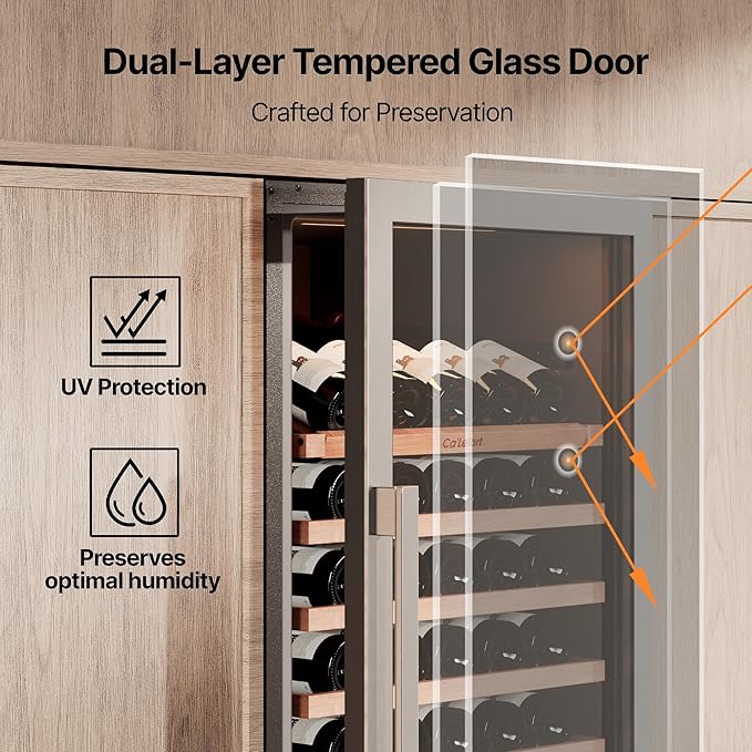 Ca'Lefort 155 Bottle Wine Fridge - 24 Inch Dual Zone Wine Cooler 40-65°F with Bottom Drawer, 13 Adjustable Shelves & 3 LED Lights, Energy Star Certified Built-in or Freestanding for Home/Bar/Kitchen