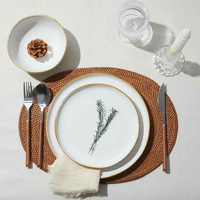 18 Piece White Reactive Glaze Dinnerware Set for 6, Irregular Coastal Shape Stoneware | Elegant & Minimal Design for Daily Family Dinners or Weekend Guests