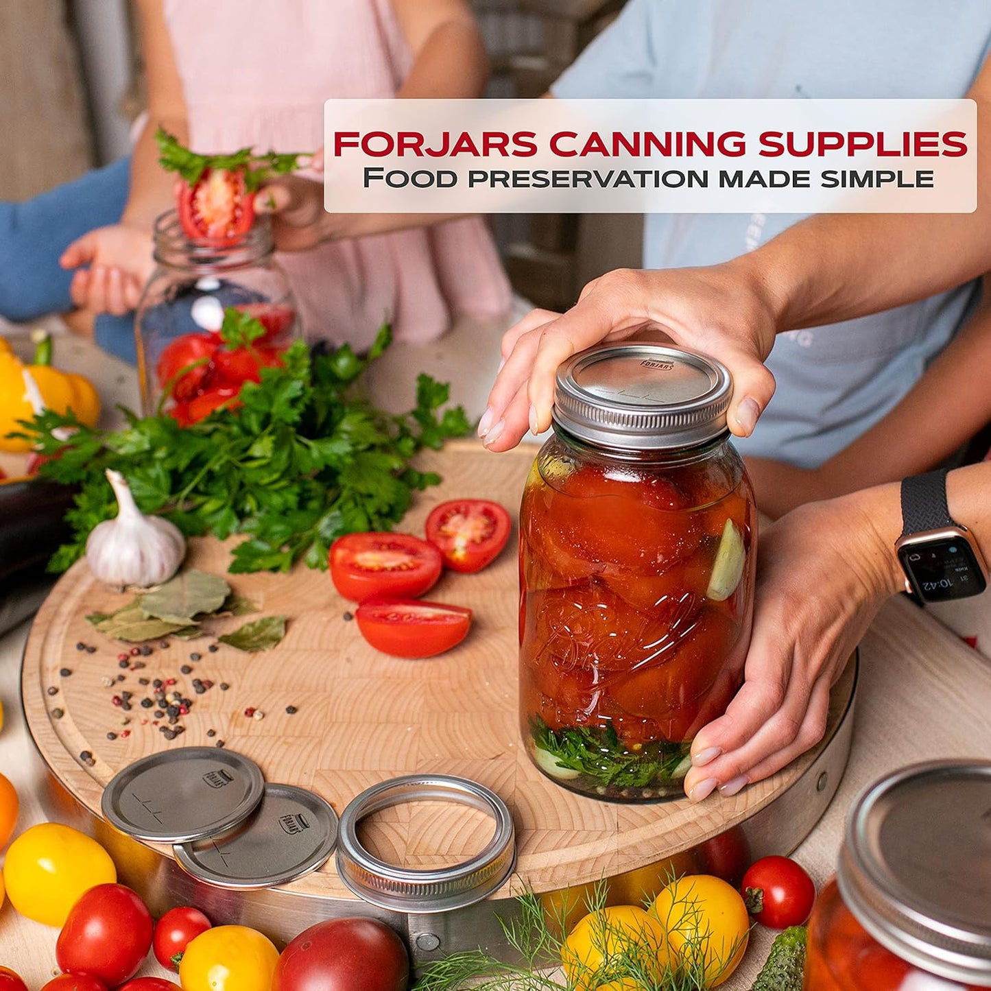 FORJARS - Wide Mouth Canning Lids, 24-Pack – Create Airtight Seals on Mason Jars to Preserve Food for Meal Prep & Emergency Food Storage – 3.4 In. Metal Lids with Silicone Seals – Canning Supplies