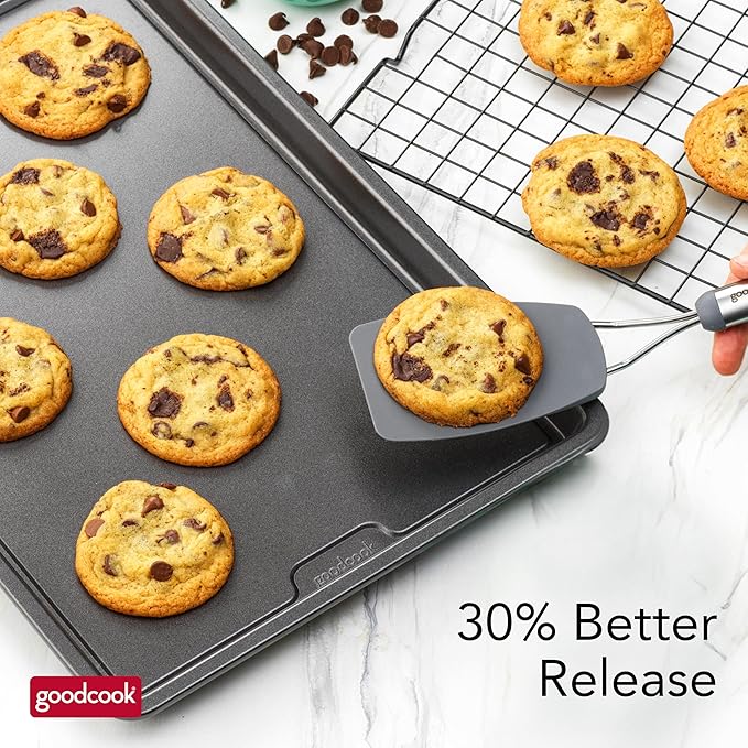GoodCook PRO Large Baking Sheet Pan Nonstick Warp & Scratch-Resistant Dishwasher-Safe Carbon Steel Construction for Even Baking Oven Safe to 480°F, 11 x 17-Inch, Gray