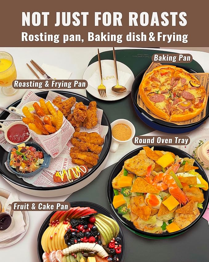 Enamel Round Roasting Pans Set Baking Dish 4-Pack 9/10/12/14 Inch NonStick High Temperature Resistance Cookware for Cake Bread Pizza, Oven Dishwasher Safe Wife Mother Day Gift Bakeware
