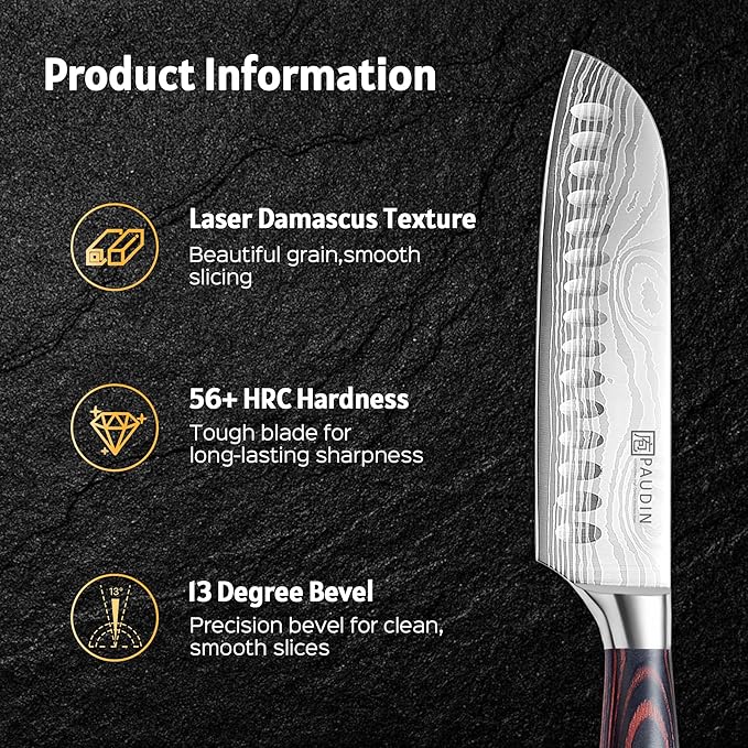 PAUDIN Santoku Knife, 7 Inch Kitchen Knife, Ultra Sharp Edge - Forged High Carbon German Stainless Steel, Professional Chef Knife with Ergonomic Handle, Gifts for Men and Women