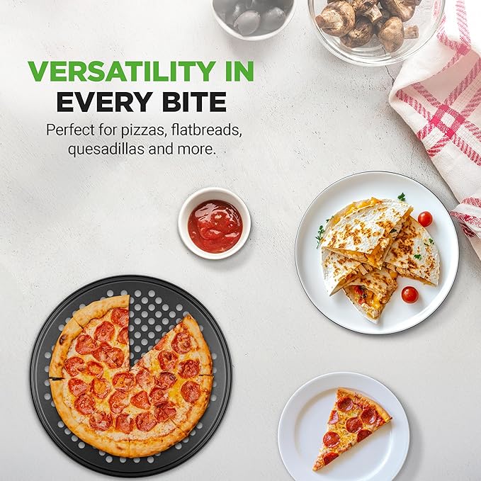 NutriChef 2-Pack 13’’ Non-Stick Pizza Pans, Round Pizza Pans for Oven, Commercial-Grade Carbon Steel, Non-Stick Gray Coating, Ideal for Baking Pizza, Cookies and More, Dishwasher Safe