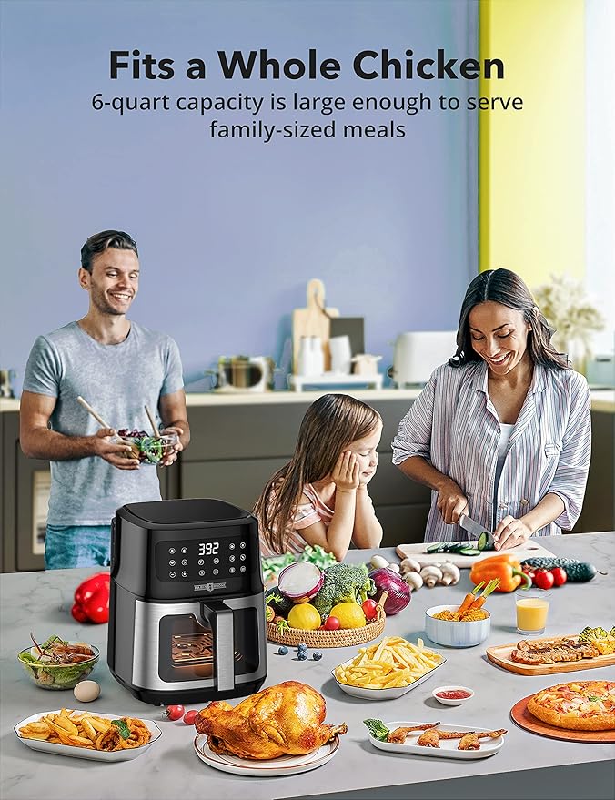 Air Fryer, 6 QT Camping Air Fryers Portable with 50 Recipes, One Touch Setting with 11 Cooking Functions and Voice Reminder, Dishwasher Safe