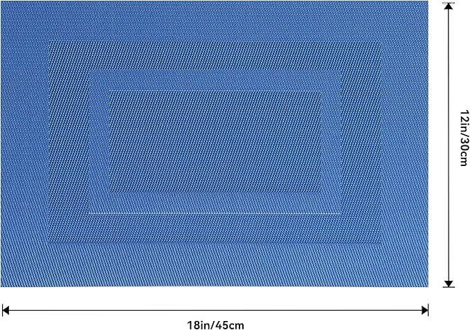 Leetaltree Blue Frame Placemats Set of 4 - Heat Resistant Non-Slip Place mats for Dining Table, Washable Durable PVC Vinyl Woven Table Mats（Blue Frame, 4）