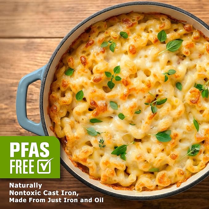 MUELLER HOME 6 Quart Enameled Cast Iron Pot Dutch Oven, Heavy-Duty, Oven-Safe up to 500° F & Across All Cooktops, Bread Pan with Lid & Knob, Cast Iron Cookware, Blue Kitchen Accessories, Mineral Blue