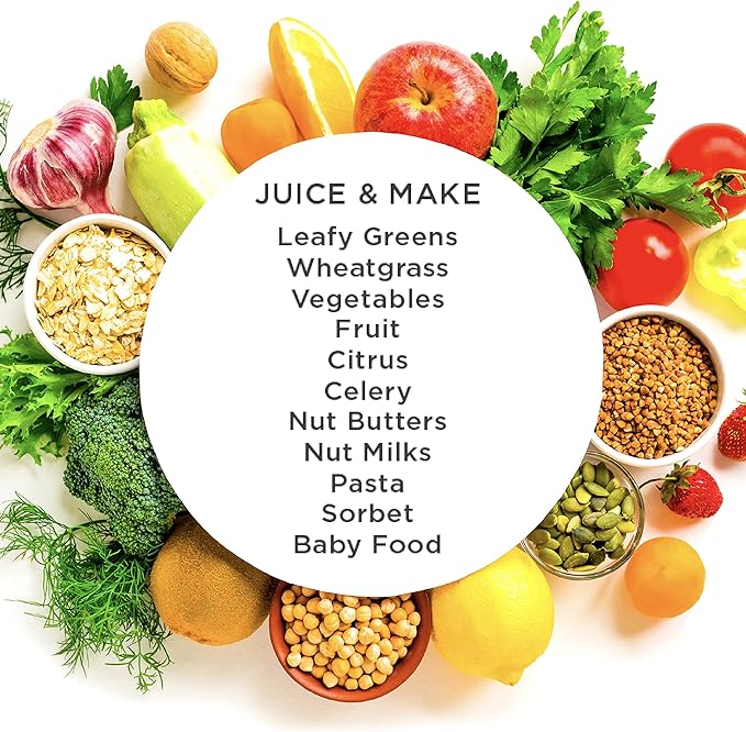Omega NC800HDS Cold Press Juicer Machine, Vegetable and Fruit Juice Extractor and Nutrition System, Dual-Stage Slow Masticating Juicer, 150 W, Manual, Silver