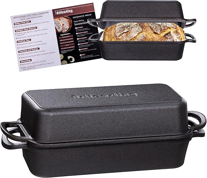 11x5 Inch Cast Iron Loaf Pan With Lid，5.8 Qt Large Loaf Pans For Sourdough Bread Baking, Pre-Seasoned Heavy Duty Dutch Oven Bread Pan For a Crispy Crust