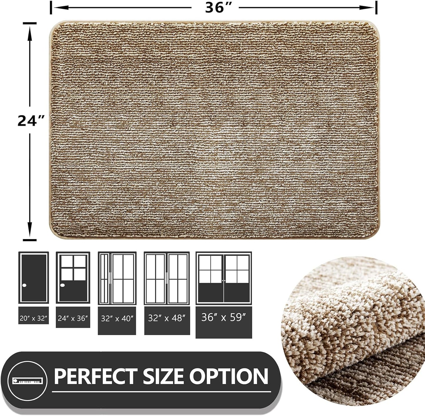 REFETONE Indoor Doormat, Front Door Mat 24"x36" Absorbent Rubber Backing Non Slip Back Door Mats, Washable Low-Profile Inside Floor Mat Door Rugs for Entryway, Resist Dirt Mud Mat for Dogs, Coffee