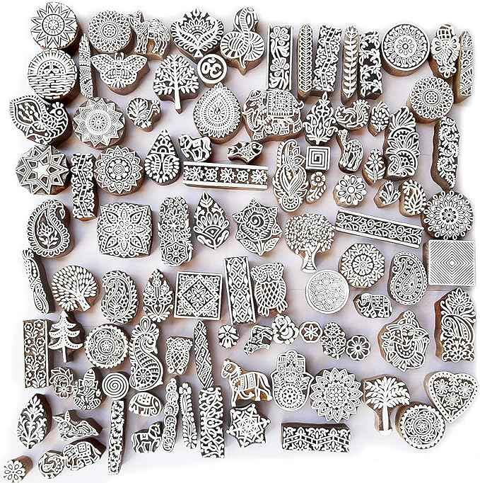 Royal Kraft Assorted Wooden Block Printing Stamps (Set of 50) Bulk01_50
