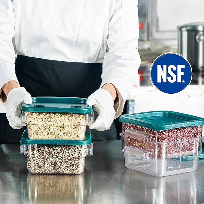 CURTA 8-Pack 2 Qt NSF Clear Polycarbonate Food Storage Containers with Green Lids - Square, Commercial-Grade, Freezer & Dishwasher Safe, Stackable
