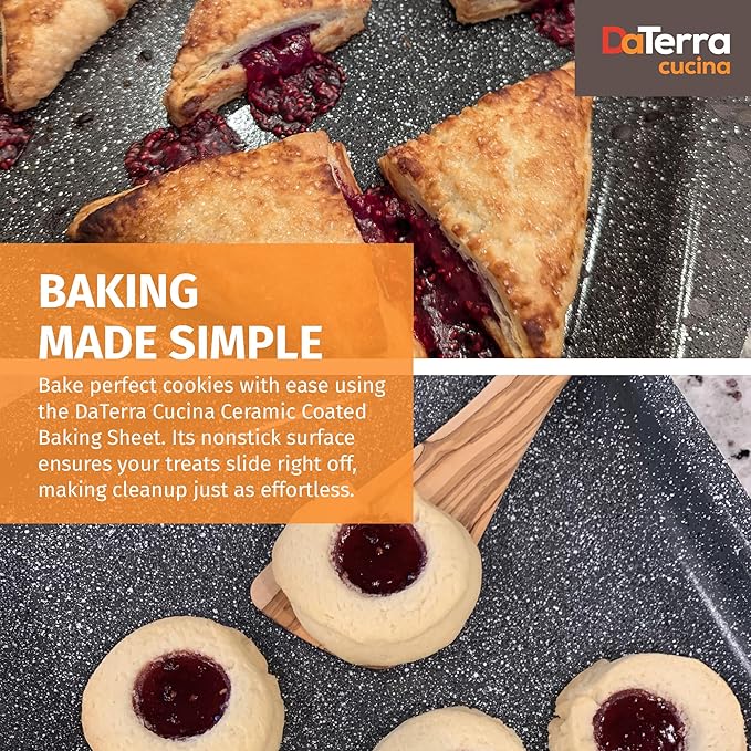 DaTerra Cucina - 16" x 11" x 1" Nonstick Ceramic Coated Baking Sheet Twin Pack – Professional Grade, PTFE, Cadmium, Lead & PFOA Free, Oven Safe, Ideal for Baking, Roasting, and Cooking